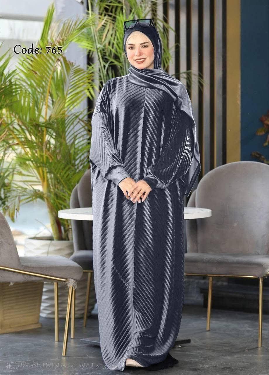 Azdal Ramadan A813 – Velvet Isdal with Lace Sleeves & Scarf -  sizes up to 85 kg