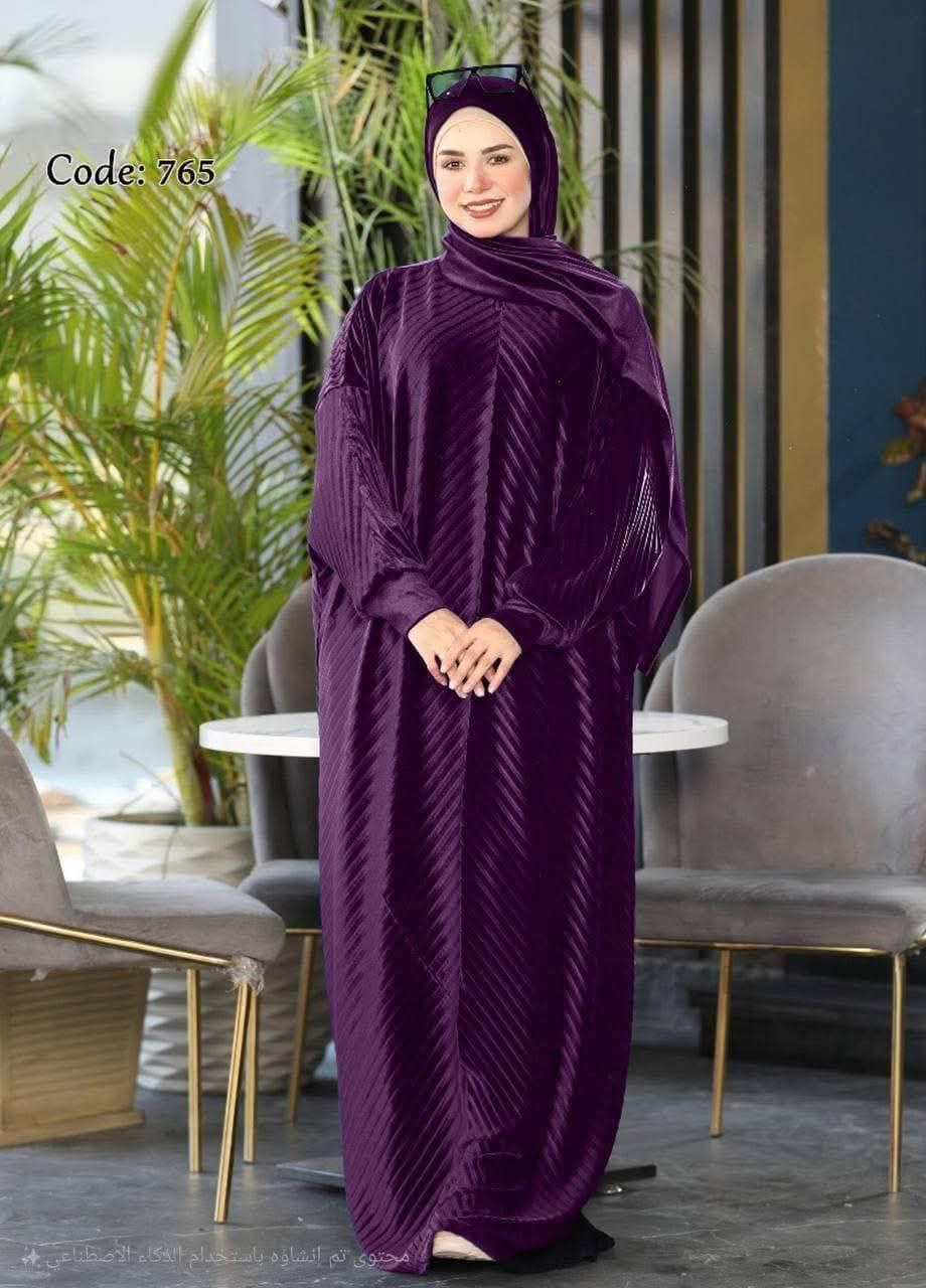 Azdal Ramadan A813 – Velvet Isdal with Lace Sleeves & Scarf -  sizes up to 85 kg